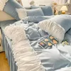 Bettwäsche-Sets Frühling Sommer Mode Koreanische Spitze Bett Rock Stil Plain Spread Vier Stücke Blatt Plissee Quilt Cover Baumwolle Set