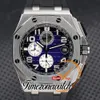 44mm Novo Quartz Chronograph Mens Watch 26405 Fumado Azul Textura Dial Caixa de Aço Preto Borracha Cronômetro Gents Relógios Timezonewatch Z18b