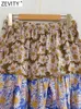 Skirts ZEVITY Women Fashion Patchwork Flower Print Pleat Ruffles A Line Midi Skirt Female Elastic Waist Bow Tied Vestidos Mujer QUN4507