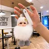 Keychains Lanyards Cute Expression Face Baby Pompom Keychain Real Fur Pendant Women Bag Car Key Ring Girl Gift Charm Plush Doll Key Chain 231027