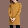 Suéter feminino meio longo meio gola alta, pulôver outono inverno quente sólido malha jumper feminino tops camisa de fundo
