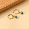 Hoop Earrings ASON Stainless Steel Turquoise Blue Stone Charm Drop For Women Boho Jewelry Temperament Wedding Gift