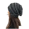 Beanie/Schädelkappen 6 Farben Mode Einfache Gestreifte Strickmütze Winter Warme Dehnbare Bohnenwolle Damen Outdoor Thermal Plovers Drop De Dhlvt