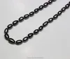 Pendants Black Freshwater Pearl Necklace Rice Grains Shape 7X10mm 17INCH