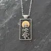 Pendant Necklaces 1pcs Stainless Steel Forest Cute Mini Landscape Necklace Waves And Sun Mixed Metals Nature Camping Hiking Jewelry