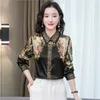 Luxury Designer Office Ladies Vintage Shirts 2023 Women Fashion Long Sleeve Casual Runway Silk Blouse Spring Autumn Baroque Print Lapel Button Up Shirt Satin Tops