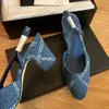 Lates Denim Blue Designer Ballet Shoes Slingbacks Sandal Bow Flat Shoe Lady Leather Pumps Luxury Casual Street Party Office Shoes With Box No488