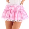 Сексуальный комплект, женская школьная юбка для девочек, короткая мини-юбка в мелкую клетку с кружевным подолом, плиссированная мужская сексуальная мини-юбка трапециевидной формы для косплея 231030