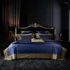 Ensembles de literie Luxe Haute Précision Coton égyptien Royal Mariage Set Gold Dentelle Housse de couette matelassée Couvre-lit Taie d'oreiller