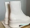 Stivali pesanti beige con plateau grosso in pelle Scarpe con cerniera frontale stivale da combattimento tacco basso Stivaletti alla caviglia designer di lusso marchi calzature calzaturificioTaglie