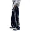 Mäns jeans trendiga slips färgade high street breda ben rak streetwear man denim hip hop manlig casual överdimensionerad byxa vb65