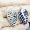 Dangle Earrings Natural Real Sapphire Drop Earring Leaf Style 925 Sterling Silver 0.13ct 40pcs Gemstone T203102