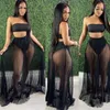 Work Dresses Two Pieces Summer Matching Set Sexy Women Bodycon Mesh Party Dress Sets Cross Top Skirt