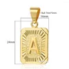 Pendant Necklaces Square A-Z Initial Letter Necklace For Women 2mm Gold Color Stainless Steel Rolo Cable Link Chain Wholesale LGP62B2