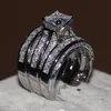 Güzel Takı Prenses Kesme 20ct CZ Elmas Nişan Düğün Band Ring Seti Kadınlar için 14kt Beyaz Altın Dolgulu Parmak Yüzük2903