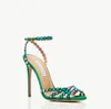 Aquazzura Tequila Sandaal Hakken Zomer Zilveren Juweel Kristal Strappy Dames Jurk Schoenen Elegant Rood Zwart Blauw Roze Wit Goud Stiletto Hoge Hak D3jF#