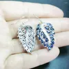 Dangle Earrings Natural Real Sapphire Drop Earring Leaf Style 925 Sterling Silver 0.13ct 40pcs Gemstone T203102