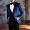Costumes en velours bleu marine pour hommes, coupe cintrée, Tuxedos de marié sur mesure pour fête de mariage, Costume à la mode masculine 2023