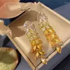 Dangle Earrings Good Quality Luxury Pendant Gradient Leaf Flower Long Earring For Women Bridal Wedding Jewelry Christmas Gift