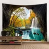 Tapisserier Ocean Wall Tapestry Landscape Forest Waterfall Lotus Tyg hängande dekor matta strand hem