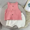 Kledingsets Baby Zomerkostuums Kleding Jongens Meisjes Mousseline Katoenen Outfits Vest Shorts Kinderen Mouwloos Casual Tops Broek 2 STUKS 0-5 jaar