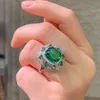 Ring Women Emerald Tourmaline Green Crystal Diamond Białe Złote Pierścień Otwarcia Kobiet Darowi urodzinowe