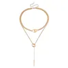 Anhänger-Halsketten, minimalistische doppellagige runde Halskette für Frauen, Schlüsselbein, lange Kette, Modeschmuck, Statement-Mädchen-Geschenk