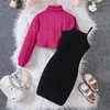 Clothing Sets Junior Girls Knit Shirt Suspended Dress 2-Piece Teen Kids Spring Autumn Fashion Clothes Suits