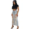 Rokken uitgehold Y2k rok zak jeans ontwerp maxi lente herfst stretch vintage denim club e-girl streetwear lang