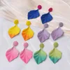 Brincos pendurados gradiente folha colorida para mulheres geométrica redonda gota festa moda presente declaração jóias aretes