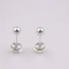 Stud Earrings Solid Pure 18Kt White Gold Women Smooth Ball 1-1.5g 16x5mm