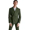 Olive Green Wedding Tuxedos Slim Fit Mens Suits 2 Pieces Set's hackade Lapel Blazers Double Breasted Formal Suit With Jacke and Pants