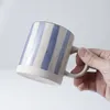 Mugs 10 Oz Personalized Blue Striped Rustic Pattern Hand Painted Stoare Mug With Strip Design