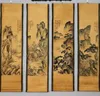 Tang Bohu Pinturas antigas de personagens da dinastia Tang Pinturas decorativas antigas para sala de estar quatro telas Tang Shanshui 4pc1008304