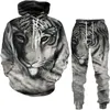 Survêtements pour hommes printemps et automne sweat à capuche ensemble 3D imprimé forêt tigre mode sport décontracté hommes street wear pantalon