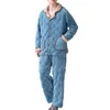 Mäns sömnkläder en-breasted pyjamas män loungewear set vinter plysch varm kappa korall fleece byxor för mysiga hemkläder