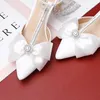 Sandals Summer T Shape Ankle Strap Rhinestone Luxury Pointed Toe Stiletto High Heels Chiffon Bowknot Chunky Retro Wedding Shoes