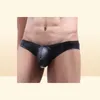 Calzoncillos para hombres Sexy ropa interior falsa de cuero breve bulto de pene.