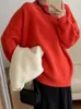 Suéteres femininos Lanmrem 2023 Inverno Camisola de malha Mulheres Casual Cor Sólida Mangas Compridas Soltas Pulôveres Versáteis Roupas 23240