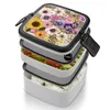 Servies Lente Tuinfeest Bloemen Dubbellaags Bento Box Draagbare container Pp Materiaal Cottage Core Cottagecore Romantisch