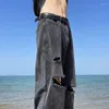 Jeans da uomo Pantaloni West americano High Street Trendy Ins Antico grigio fumo Tubo dritto rotto Mendicante sciolto