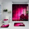 Rideaux de douche QWE123 Creative quatre pièces Rose Fleur 3D Impression Polyester Salle de bain Rideau El Partition Antidérapant M