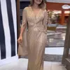 Robes décontractées Femmes Élégant Twist Noeud Taille Paillettes Robe De Mode Fête Slim Maxi Automne Hiver Col En V Manches Fendues Soirée Gala