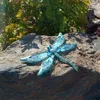 Decorative Objects Figurines Metal Dragonfly with Glass Wall Artwork for Garden Decoration Animal Outdoor Statues and Sculptures Decoration of Yard 231030