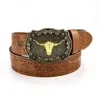 Belts PU Leather Mens Western Cowboy Belt Fashion Wide Vintage Buckle Bull Pattern Waist