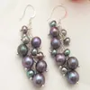 Pendientes colgantes de moda para mujer, Perla redonda negra Natural, gancho de plata 925, hermoso año, boda, Pascua, joyería de la suerte, Carnaval