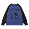 T-shirt da uomo T-shirt in cotone a maniche lunghe con pannelli a contrasto girocollo T-shirt ampia con stampa cartoon da uomo T-shirt casual autunnale