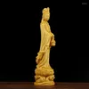 Dekorativa figurer Buda Figura Wood Guanyin Buddha Statue Collection Sculpture Mascot Historisk myt Gud figur