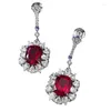 أقراط Dangle 2023 S925 Sterling Silver European and American Luxury Set 8 10 Pigeon Blood Red Cross Style