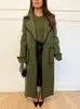 Kadın yünü karışımları, kadınlar için kapitone uzun trençkot ceket gri kuşaklı açık dikiş palto moda sokak kıyafeti ceketler 231027